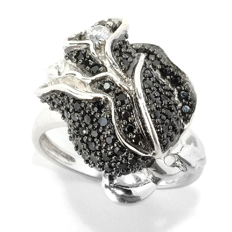 Triple stone ring-925 Sterling Silver Black Spinel and White Zircon Ring