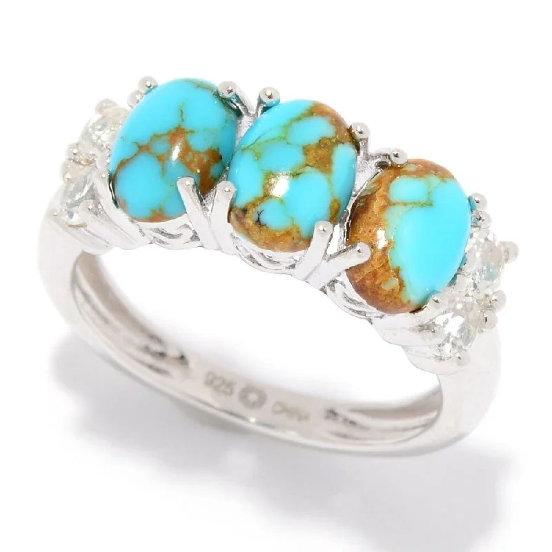 Modern minimalist ring-925 Sterling Silver Mine#8 Turquoise and White Topaz Ring