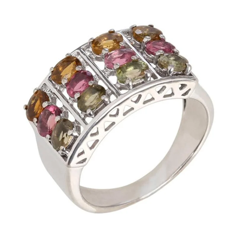 Rainbow gem ring-925 Sterling Silver Multi Color Tourmaline Ring