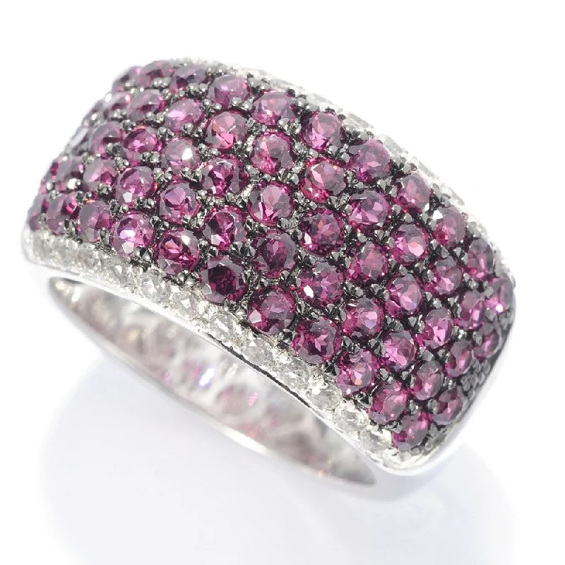 Two-tone anniversary ring-925 Sterling Silver Rhodolite Garnet and White Natural Zircon Ring