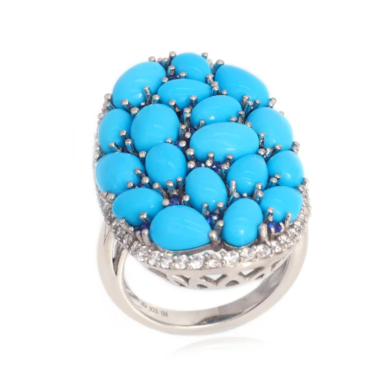 Bold zircon ring-925 Sterling Silver Sleeping Beauty Turquoise,Ceylon Blue Sapphire, Zircon Ring