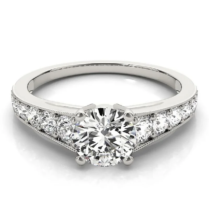 Chevron pattern ring-Auriya 1 1/2ct Round Moissanite and 3/8ctw Diamond Engagement Ring 14k Gold