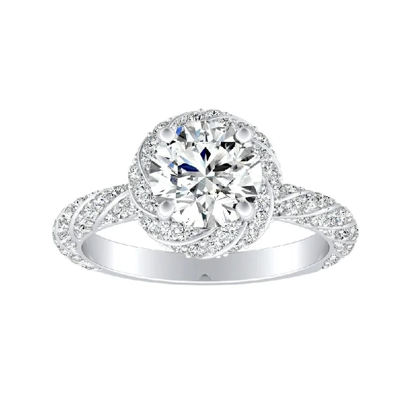 Dotted pattern ring-Auriya 1 1/2ct Round Moissanite and 5/8ctw Halo Diamond Engagement Ring 14k Gold