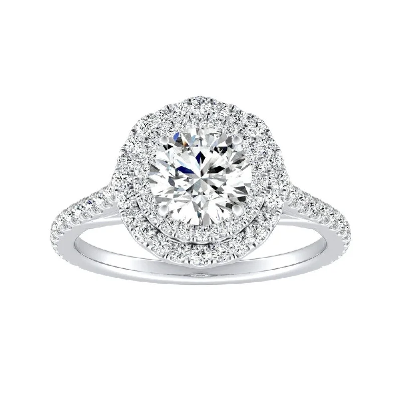 Textured band ring-Auriya 14k Gold 1/2ct Moissanite Halo Diamond Engagement Ring 1/2ctw