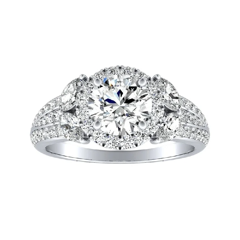 Infinity love ring-Auriya 14k Gold Round 2 1/2ct Moissanite and 3/4ctw Halo Diamond Engagement Ring 14K