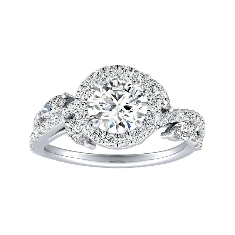 Raw crystal ring-Auriya 14k Gold Vintage Fleur 3ct Round Moissanite and 3/4ctw Halo Diamond Engagement Ring