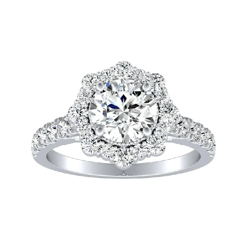 Matte finish ring-Auriya 14k Gold Vintage Round 3ct Moissanite and 3/4ctw Halo Diamond Engagement Ring