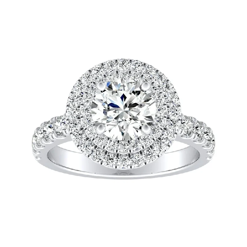 Two-tone anniversary ring-Auriya 2ct Round Moissanite and 3/4ctw Double Halo Diamond Engagement Ring 14K Gold