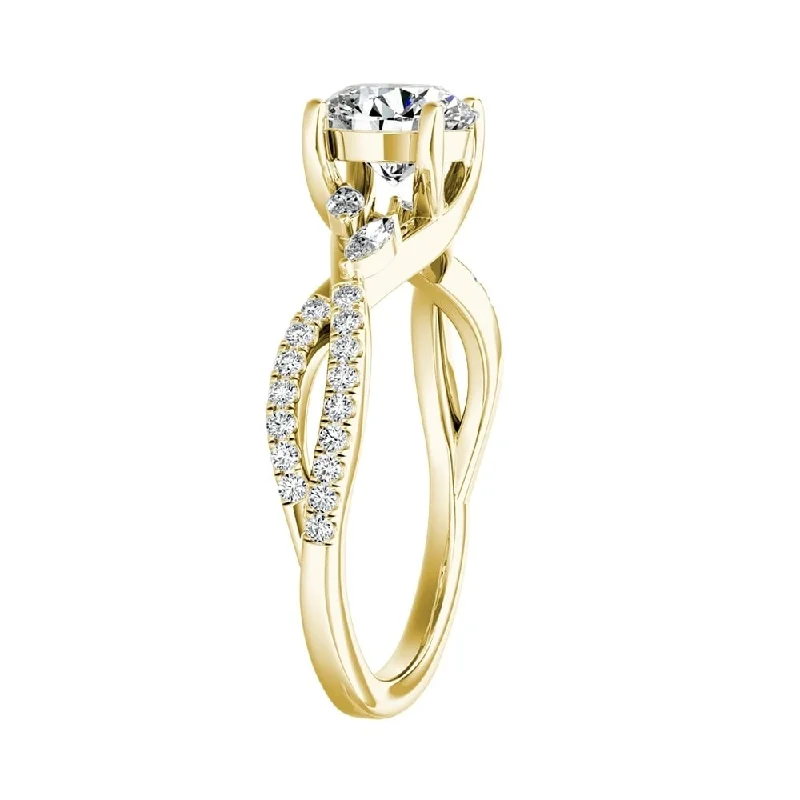 Sunflower design ring-Auriya Nature Inspired 1/2ct Moissanite and 1/4ctw Diamond Engagement Ring 14k Gold