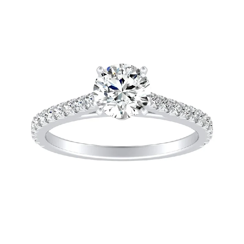 Victorian style ring-Auriya Round 1/2ct Moissanite and 1/3ctw Diamond Engagement Ring 14k Gold