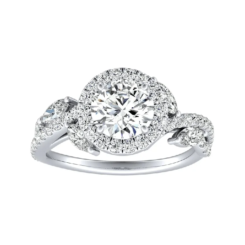 Gold plated stack ring-Auriya Vintage Fleur 3/4ct Round Moissanite and 3/4ctw Halo Diamond Engagement Ring 14K Gold