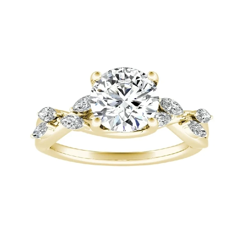 Filigree detail ring-Auriya Vintage Floral 2ct Moissanite and 1/3ctw Marquise Diamond Engagement Ring 14K Gold