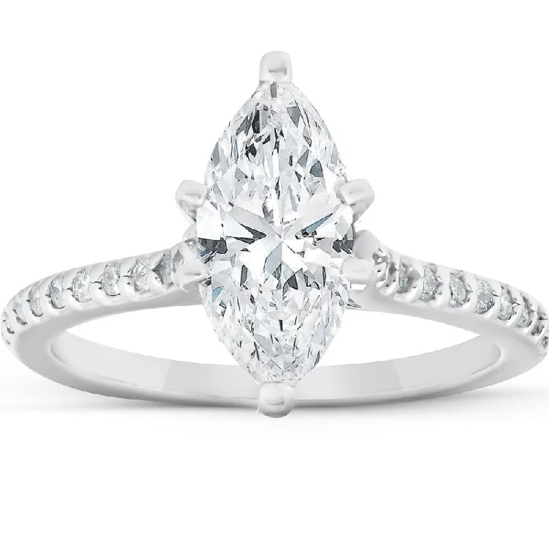 Oxidized silver ring-Certified 2 1/2Ct Marquise Diamond Engagement Ring Lab Grown White Gold