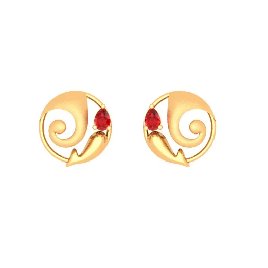 Sterling silver hoop earrings-Dainty 18k Lord Ganesh Gold Earrings With Red Gem Design For You