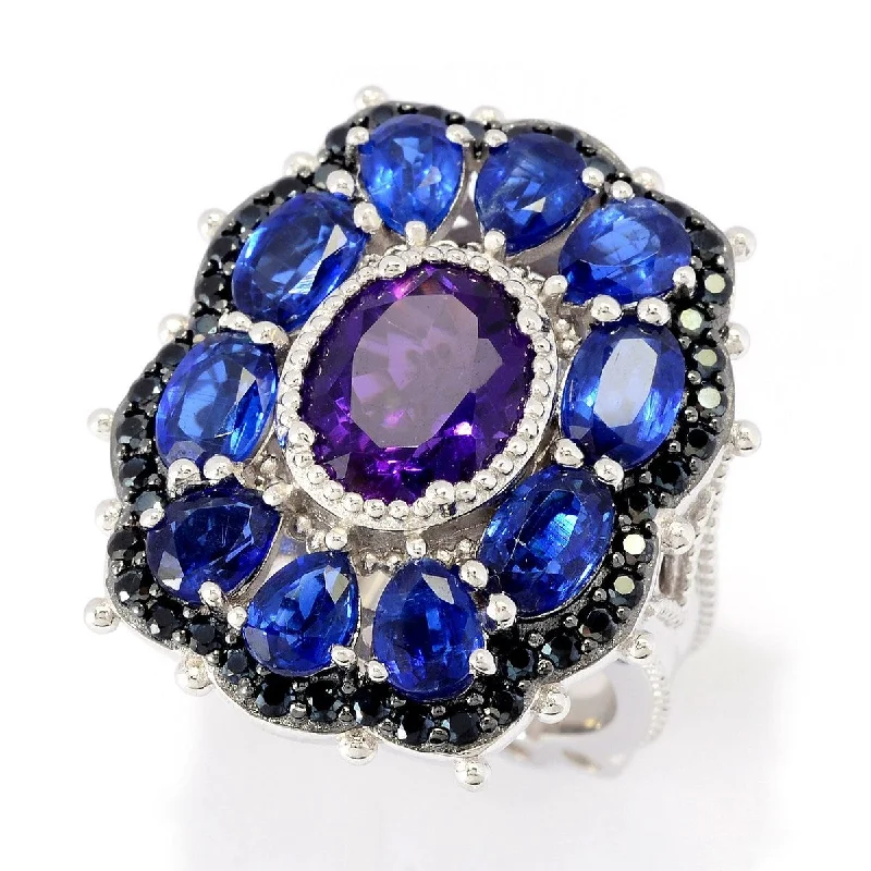 Peridot birthstone ring-Dallas Prince Designs Sterling Silver 7.56ctw African Amethyst, Kyanite & Black Spinel Cluster Ring