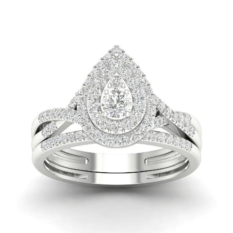 Double heart ring-De Couer 10k Gold 1/2ct TDW Diamond Halo Bridal Ring