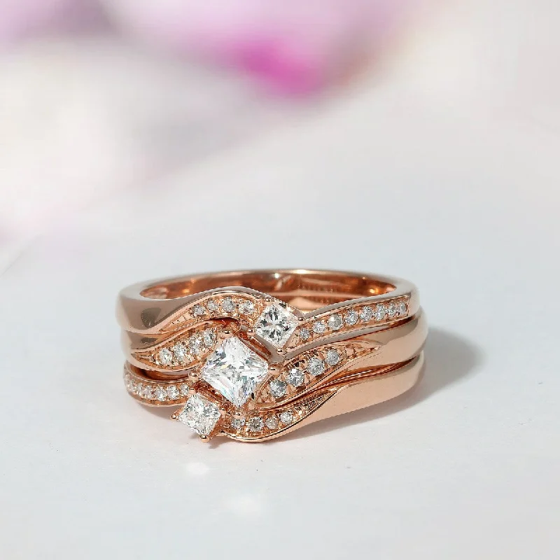 Bamboo style ring-De Couer 14k Rose Gold 1ct TDW Diamond Bridal Ring Set