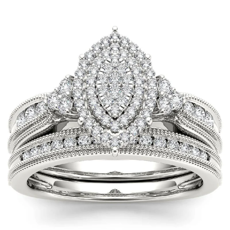 Enamel flower ring-De Couer 14k White Gold 1/2ct TDW Diamond Cluster Halo Bridal Set