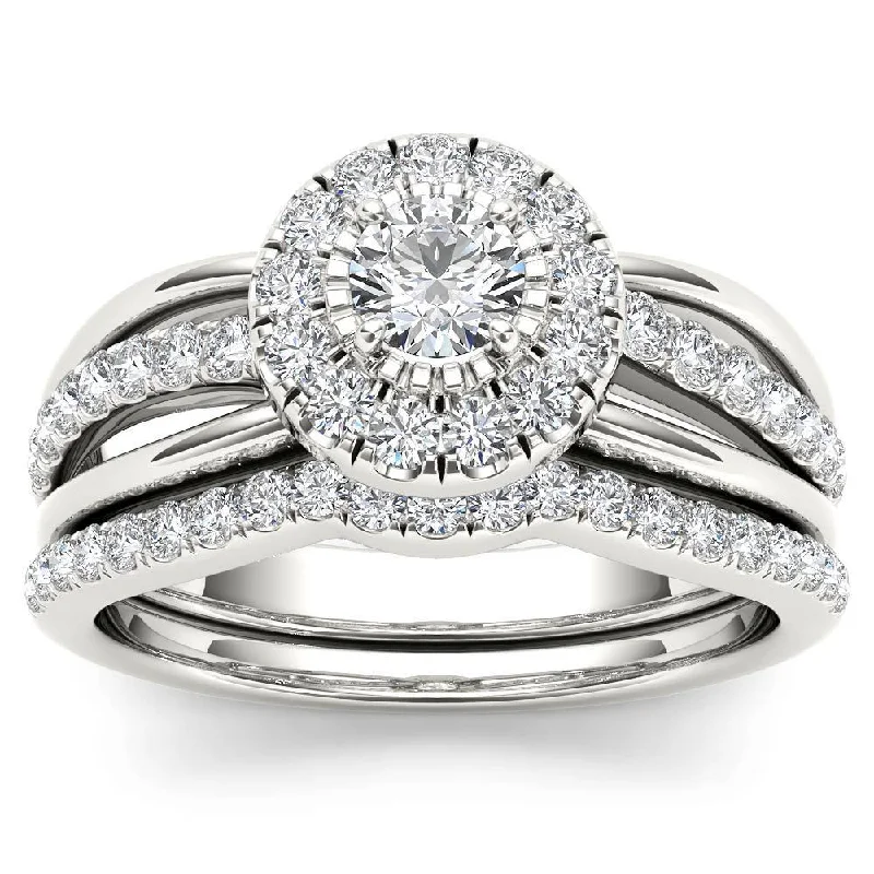 Mixed metal ring-De Couer IGI Certified 14k White Gold 3/4ct TDW Diamond Halo Bridal Set - White H-I