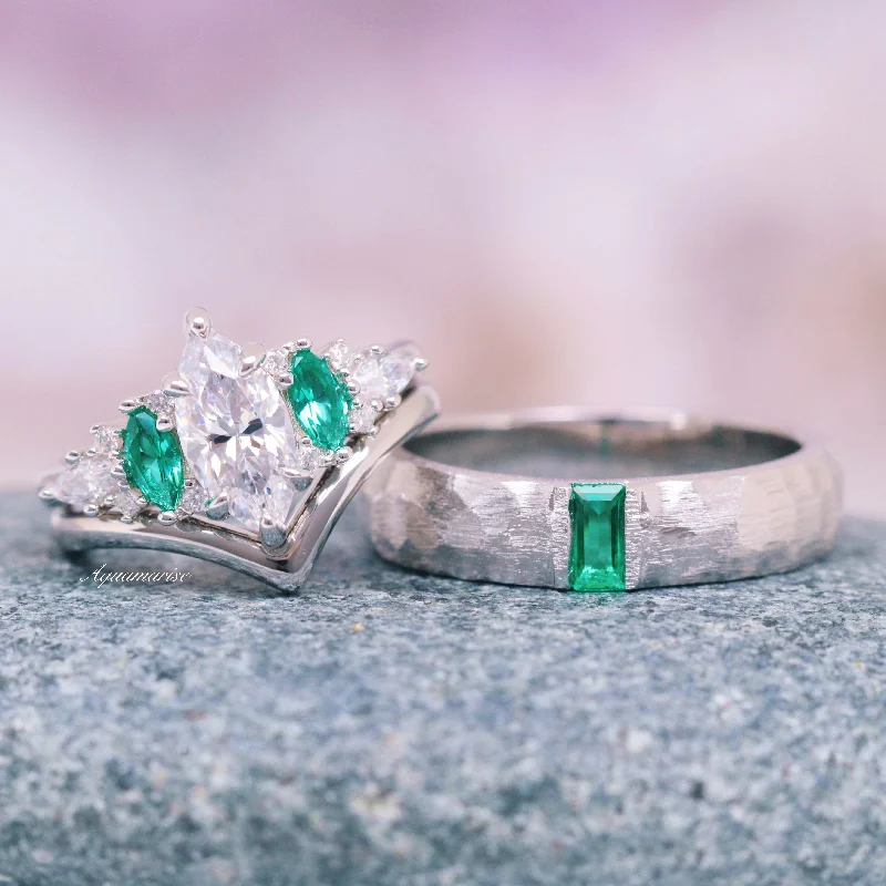 Infinity twist ring-Emerie Diamond (cz) & Emerald Couples Ring Set