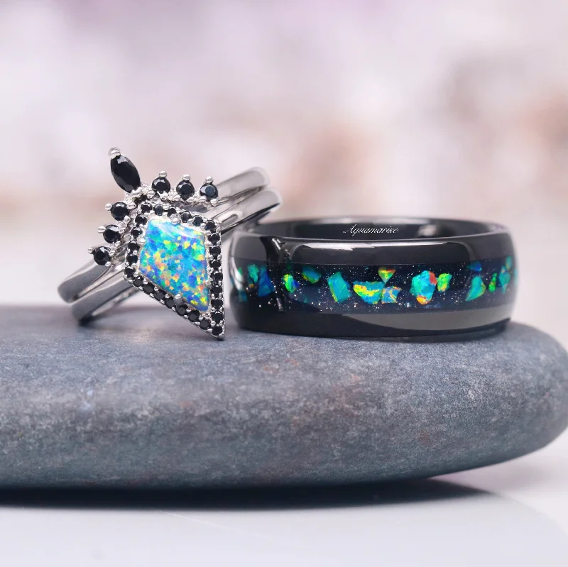 Crystal cluster ring-Galaxy Fire Opal & Starry Night Couples Ring