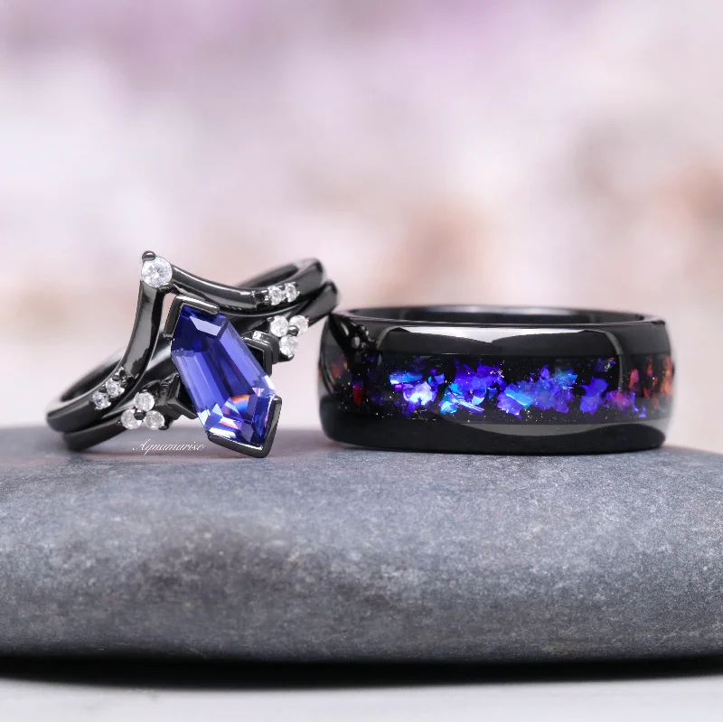 Floral engraved ring-Orion Nebula™ & Tanzanite Couples Ring