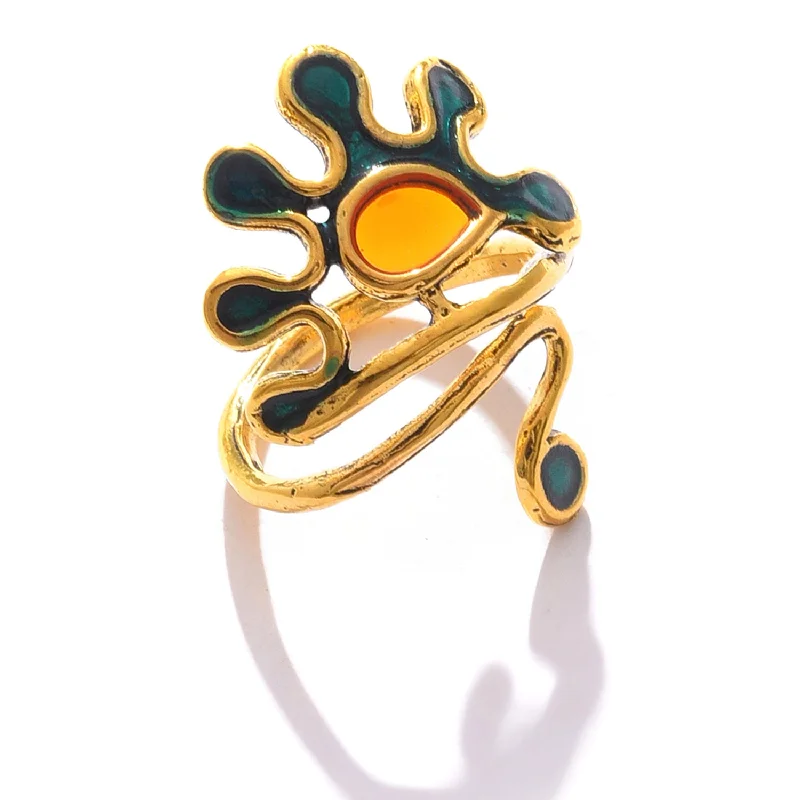 Black diamond ring-Gold Plated Designer Stone Ring