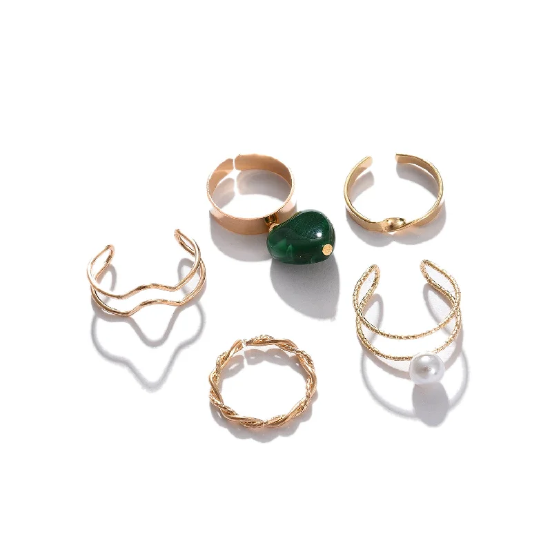 Serpent design ring-Gold-toned Set Of 5 Finger Rings