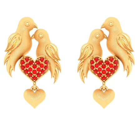 Chevron pattern earrings-Gorgeous 22k Gold Lovebirds And Hearts Design Earrings For Women From Pc Chandra