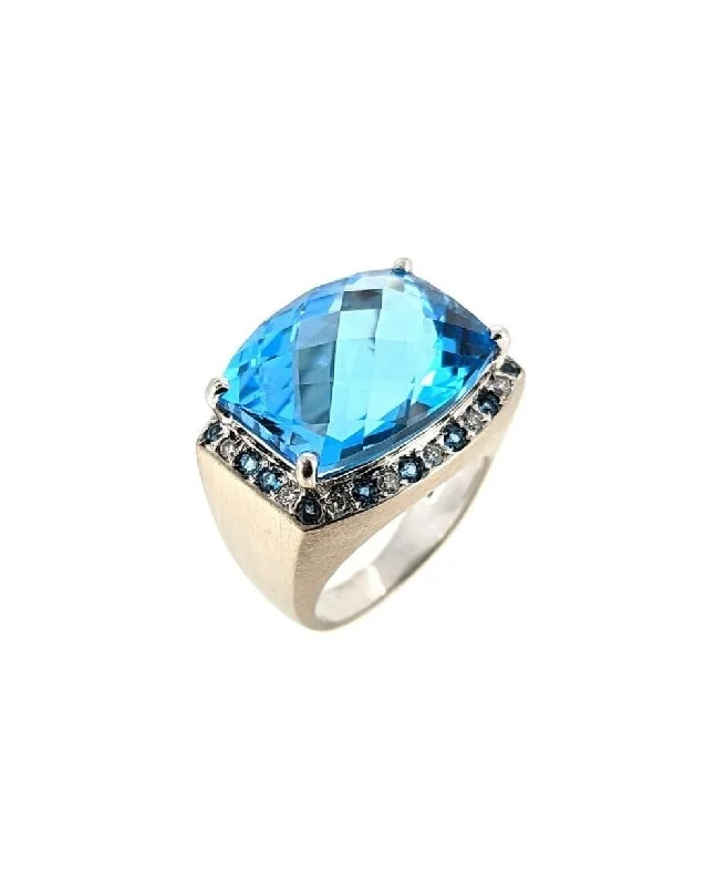 Bold zircon ring-Large Blue Topaz Ring in 18K White Gold