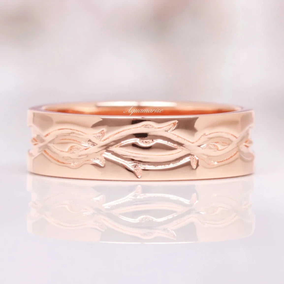 Gothic rose ring-Leaf Wedding Band- 14K Solid Rose Gold