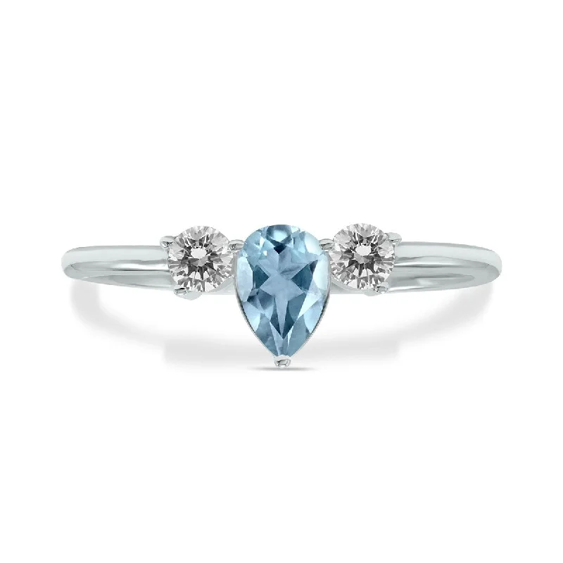 Hexagon shaped ring-Marquee Jewels 1/2 Carat TW Pear Shape Aquamarine and Diamond Ring in 10K White Gold