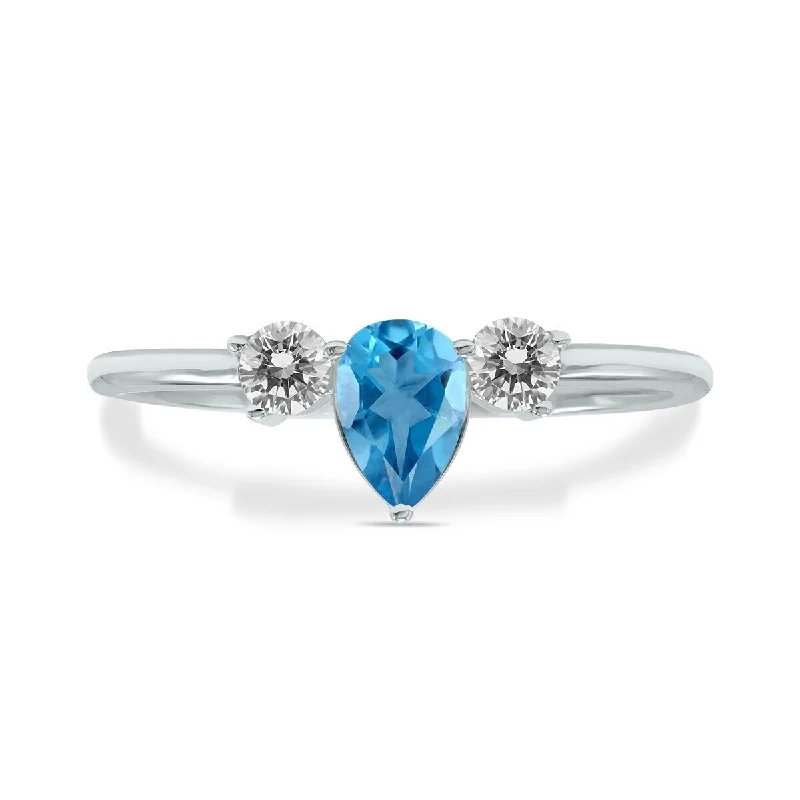 Ocean wave ring-Marquee Jewels 1/2 Carat TW Pear Shape Blue Topaz and Diamond Ring in 10K White Gold