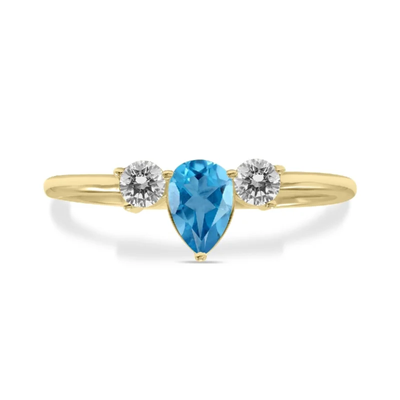 Hexagon shaped ring-Marquee Jewels 1/2 Carat TW Pear Shape Blue Topaz and Diamond Ring in 10K Yellow Gold