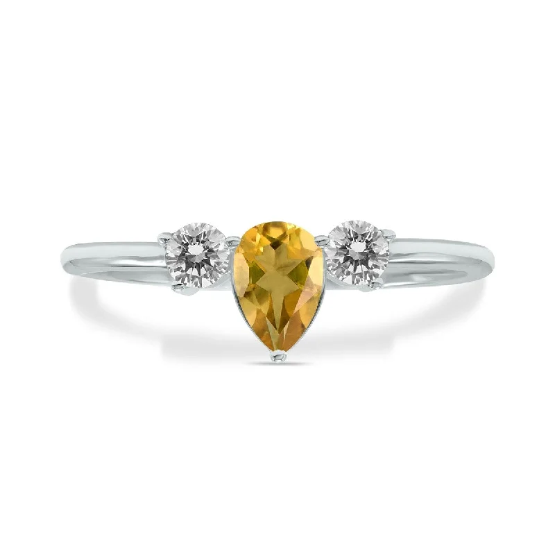 Gothic rose ring-Marquee Jewels 1/2 Carat TW Pear Shape Citrine and Diamond Ring in 10K White Gold