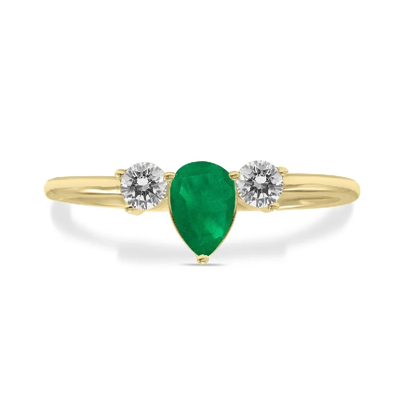 Antique gold band ring-Marquee Jewels 1/2 Carat TW Pear Shape Emerald and Diamond Ring in 10K Yellow Gold