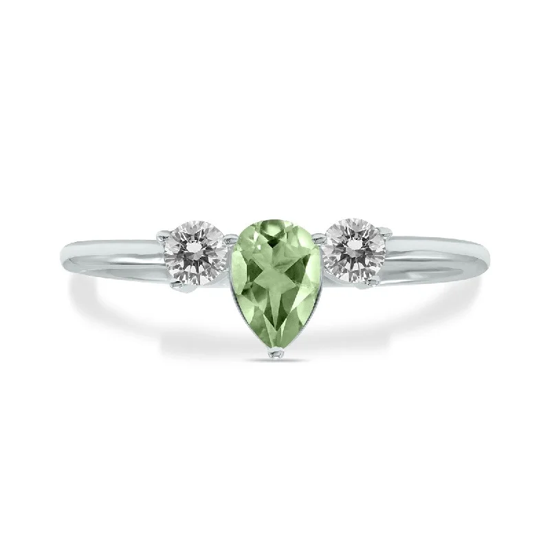 Crystal cluster ring-Marquee Jewels 1/2 Carat TW Pear Shape Green Amethyst and Diamond Ring in 10K White Gold