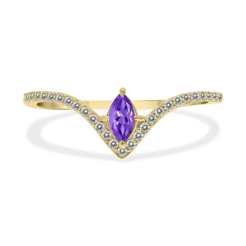 Art deco opal ring-Marquee Jewels 1/4 Carat TW Amethyst and Diamond V Shape Ring in 10K Yellow Gold