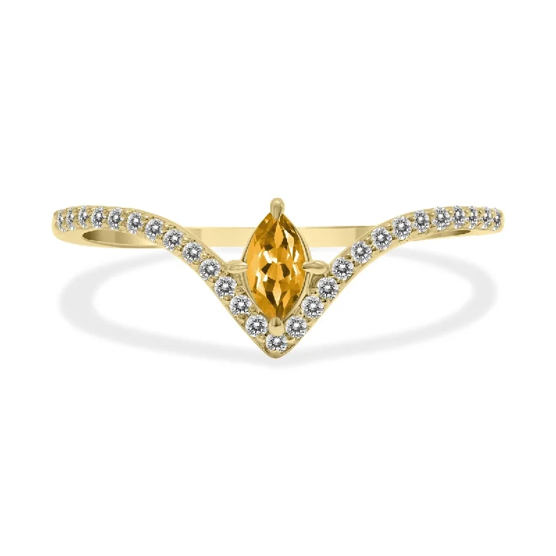 Peridot birthstone ring-Marquee Jewels 1/4 Carat TW Citrine and Diamond V Shape Ring in 10K Yellow Gold