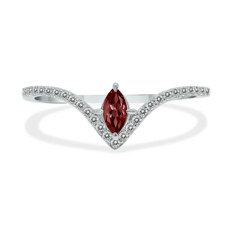 Engraved monogram ring-Marquee Jewels 1/4 Carat TW Garnet and Diamond V Shape Ring in 10K White Gold