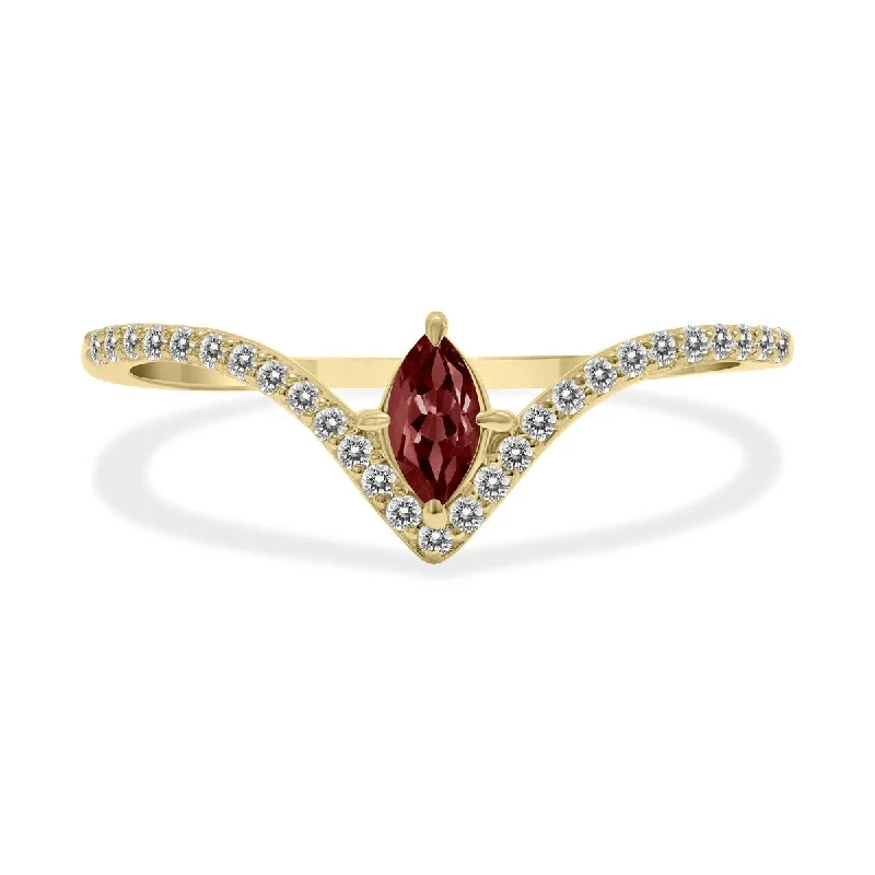 Adjustable moon ring-Marquee Jewels 1/4 Carat TW Garnet and Diamond V Shape Ring in 10K Yellow Gold