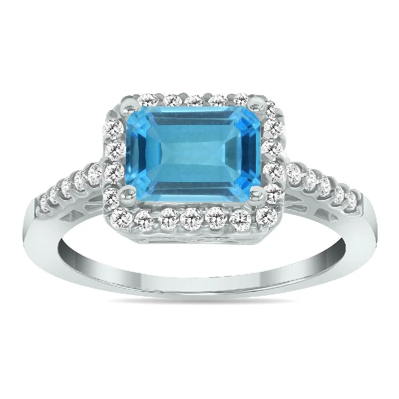 Handmade clay ring-Marquee Jewels 2 1/2 Carat TW Emerald Cut Blue Topaz Diamond Ring in 10K White Gold