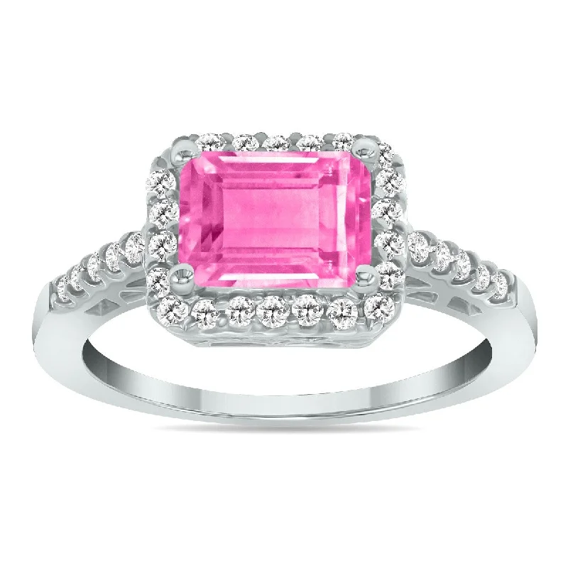 Marquise diamond ring-Marquee Jewels 2 1/2 Carat TW Emerald Cut Pink Topaz Diamond Ring in 10K White Gold