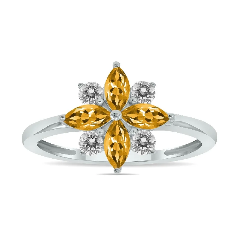 Textured band ring-Marquee Jewels 3/4 Carat TW Citrine and Diamond Flower Ring in 10K White Gold