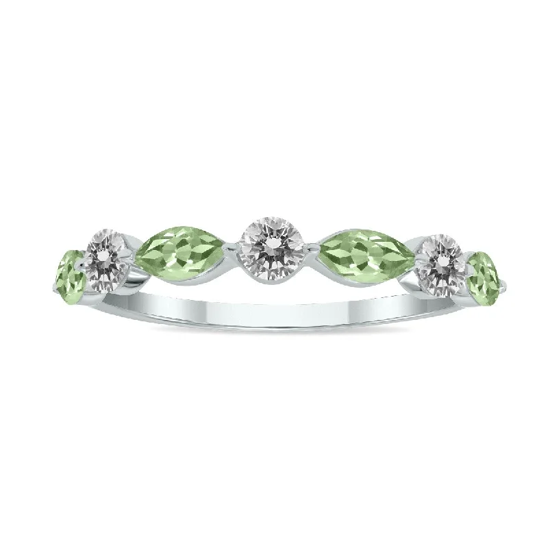 Spiral design ring-Marquee Jewels 3/4 CTW Marquise Shape Green Amethyst and Diamond Wedding Band in 10K White Gold