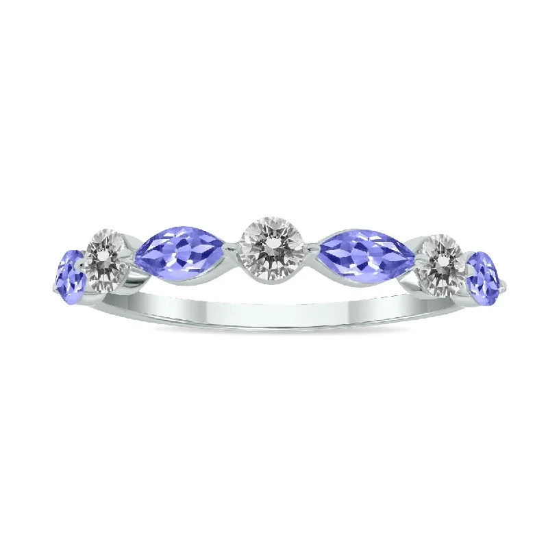 Gothic rose ring-Marquee Jewels 3/4 CTW Marquise Shape Tanzanite and Diamond Wedding Band in 10K White Gold