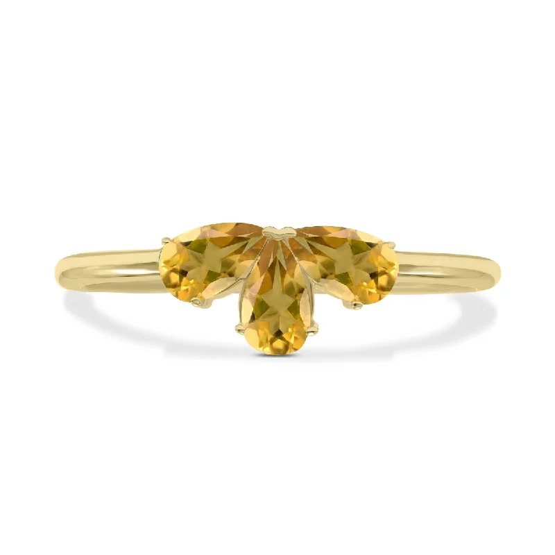 Leaf motif ring-Marquee Jewels Citrine Pear Shape Three Stone Ring in 10K Yellow Gold