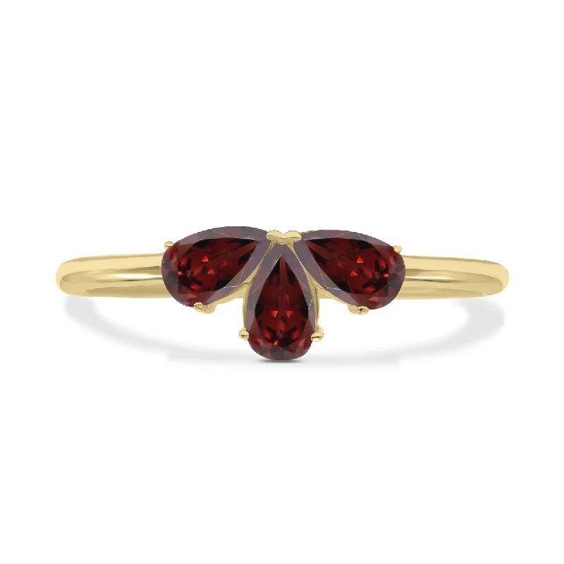 Knotted love ring-Marquee Jewels Garnet Pear Shape Three Stone Ring in 10K Yellow Gold