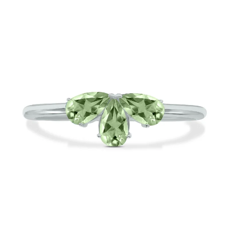 Adjustable moon ring-Marquee Jewels Green Amethyst Pear Shape Three Stone Ring in 10K White Gold