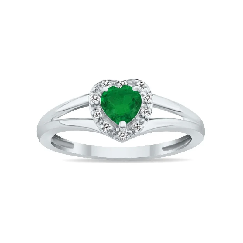 Teardrop crystal ring-Marquee Jewels Heart Shape Emerald and Diamond Ring in 10K White Gold